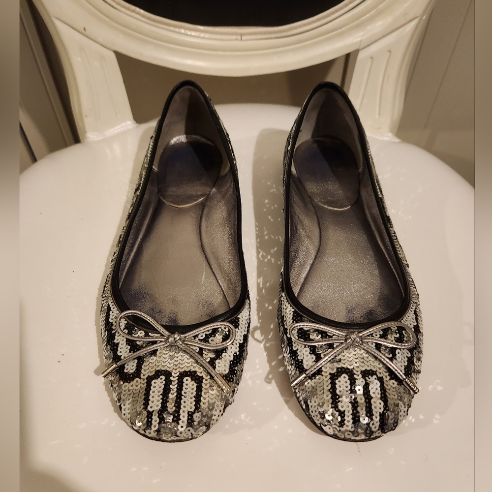 COPY - Coach Black and Silver Sequins Ballet Shoes